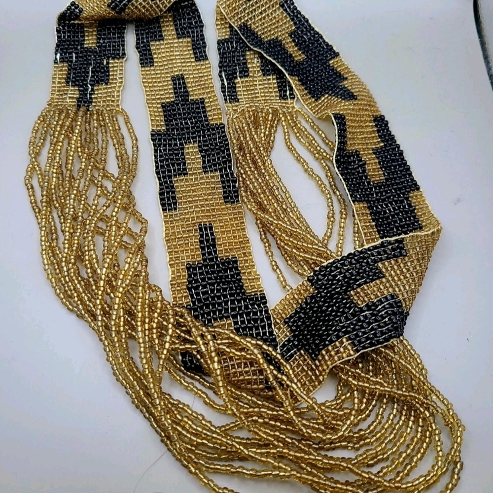 Gold and Black Beaded Necklace